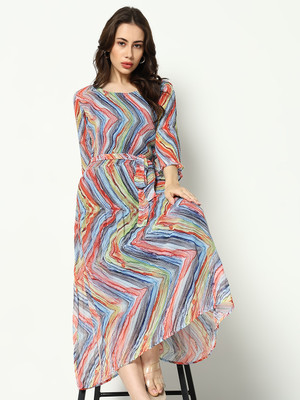 SHOWOFFFF Women A-line Multicolor Maxi/Full Length Dress