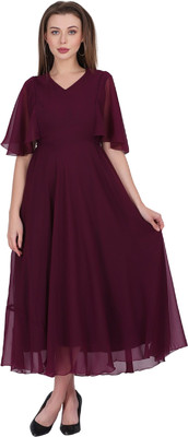 FIRST ARRIVAL Women A-line Purple Maxi/Full Length Dress