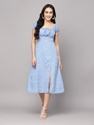 AAYU Women A-line Blue Midi/Calf Length Dress