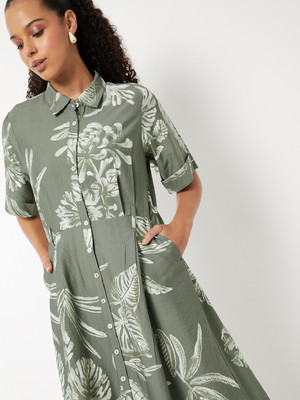 MAX Women A-line Grey Midi/Calf Length Dress