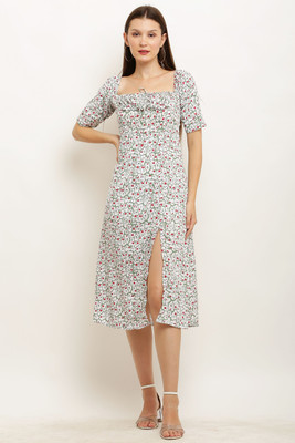 A R J FASHION Women A-line Green, White, Red Below Knee Dress