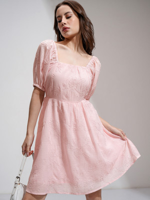 Tokyo Talkies Women Fit and Flare Pink Above Knee/Mid Thigh Length Dress