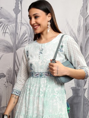 Vishudh Women A-line Light Blue, White Dress