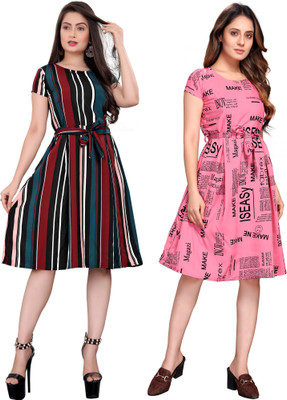 Gurudev Fashionn Women A-line Multicolor Knee Length Dress