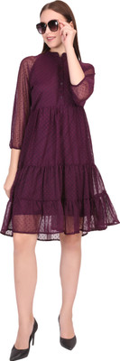 TishuMishu Women Fit and Flare Purple Knee Length Dress