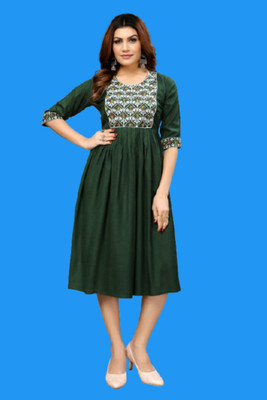 DICHIKA enterprise Women Fit and Flare Dark Green Midi/Calf Length Dress