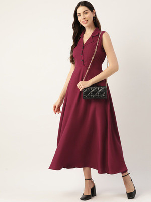 CHEMISTRY Women A-line Maroon Midi/Calf Length Dress