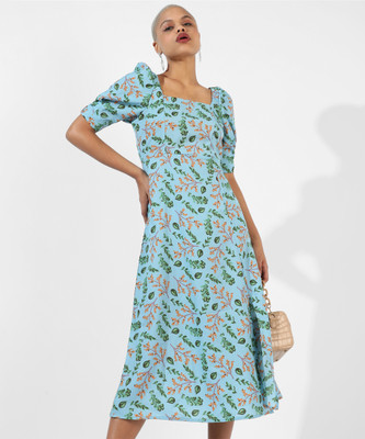 CAMPUS SUTRA Women A-line Blue Above Knee/Mid Thigh Length Dress