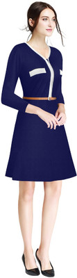 HEER FASHION Women Fit and Flare Blue Knee Length Dress
