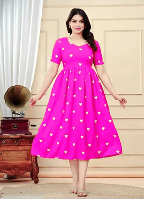 sanjya Women Gown Pink Midi/Calf Length Dress