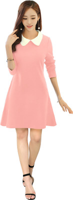 Vraj Women Fit and Flare Pink Above Knee/Mid Thigh Length Dress