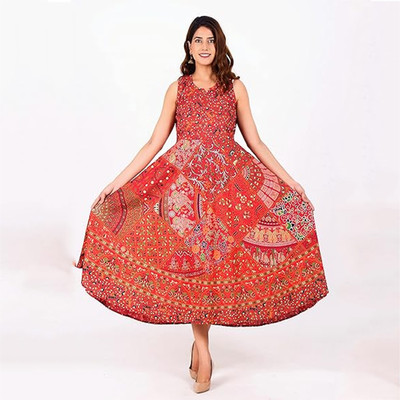 LOVE FASHION Women A-line Red Ankle Length Dress