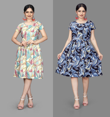 HOUSE OFF COMMON Women A-line Multicolor Below Knee Dress