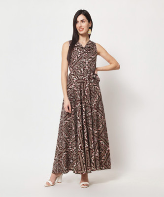 Rudraaksha Women A-line Multicolor Maxi/Full Length Dress