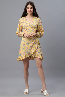 CELESTINA Women Wrap Yellow Mini/Short Dress