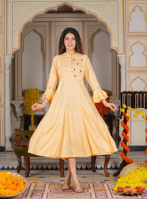 AKIKO Women A-line Orange Below Knee Dress