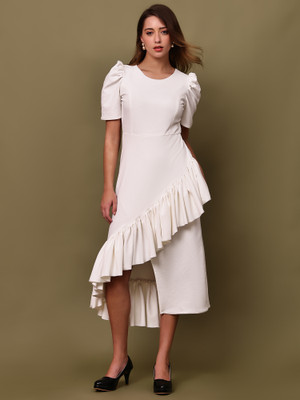 Ananta Ysela Women High Low White Knee Length Dress