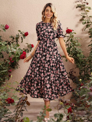 OOTD by Kotty Women Fit and Flare Multicolor Midi/Calf Length Dress