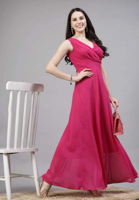 BPT DESIGNER Women Fit and Flare Pink Maxi/Full Length Dress