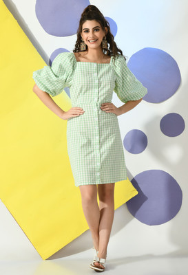 Fiorenza Women Fit and Flare Light Green Above Knee/Mid Thigh Length Dress
