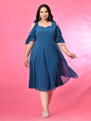 PrettyPlus by Desinoor.com Women Fit and Flare Blue Midi/Calf Length Dress