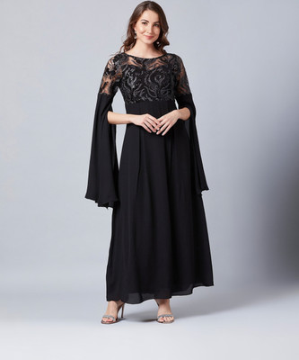 ATHENA Women A-line Black Maxi/Full Length Dress