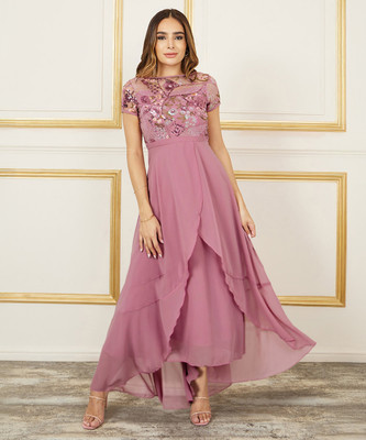 Miss Chase Women Layered Purple Midi/Calf Length Dress