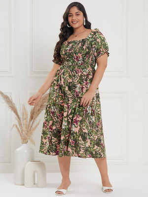 CURVE BY KASSUALLY Women A-line Multicolor Midi/Calf Length Dress