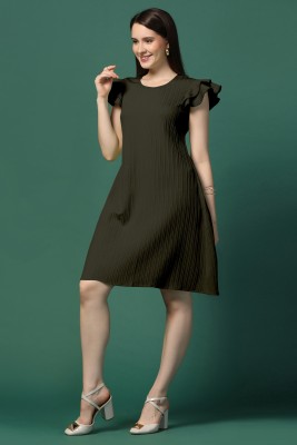 Ompax Women A-line Dark Green Dress