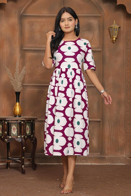 BOMBAY SPEED Women Fit and Flare Maroon Midi/Calf Length Dress