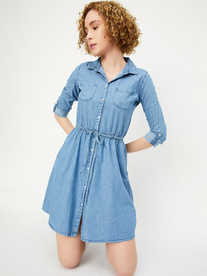 MAX Women A-line Blue Midi/Calf Length Dress