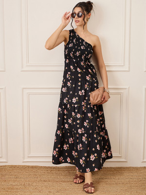 Uptownie Women Fit and Flare Black Maxi/Full Length Dress