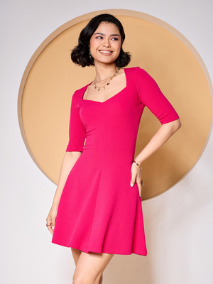 ZUMMER Women Fit and Flare Pink Above Knee/Mid Thigh Length Dress