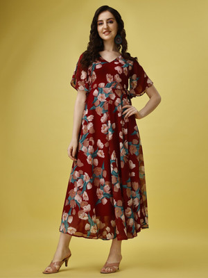 Fashion2wear Women A-line Multicolor Midi/Calf Length Dress