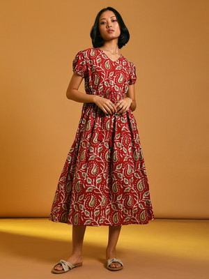 V-MART Women A-line Multicolor Midi/Calf Length Dress