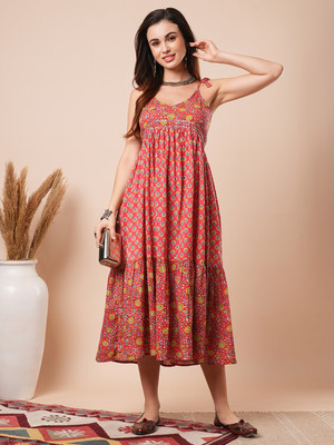 Globus Women Fit and Flare Red Midi/Calf Length Dress