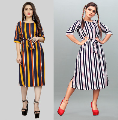 Modli 20 Fashion Women Fit and Flare Yellow Below Knee Dress