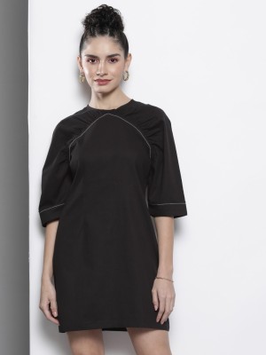 SASSAFRAS Women Shift Black Dress