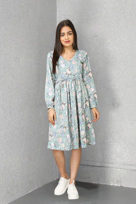 kilkilat Women Fit and Flare Light Green Maxi/Full Length Dress