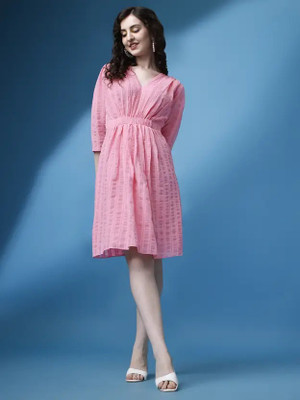 OSHO ENTERPRISE Women Fit and Flare Pink Knee Length Dress