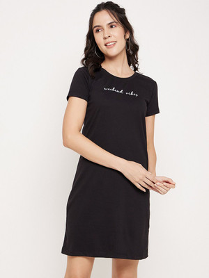 Mast & Harbour Women T Shirt Black Above Knee/Mid Thigh Length Dress