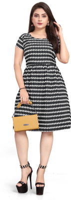 HouseOfCommon Women A-line Black, White Knee Length Dress