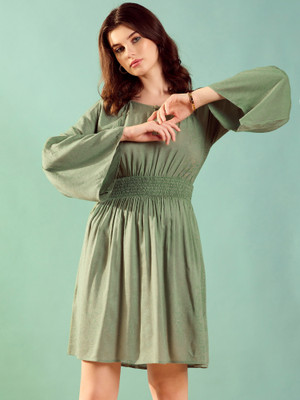 KASSUALLY Women Fit and Flare Green Midi/Calf Length Dress