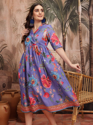 Sangria Women A-line Purple Midi/Calf Length Dress