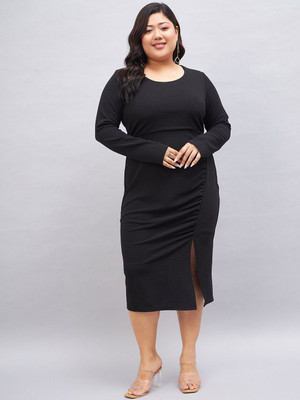 Sztori Women Fit and Flare Black Knee Length Dress