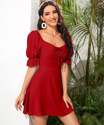 RESHMA CREATIONS Women Sheath Red Above Knee/Mid Thigh Length Dress