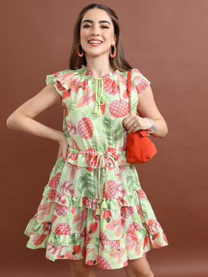 Vishudh Women Ruffled Multicolor Above Knee/Mid Thigh Length Dress