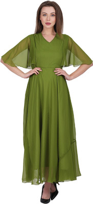FIRST ARRIVAL Women A-line Green Maxi/Full Length Dress