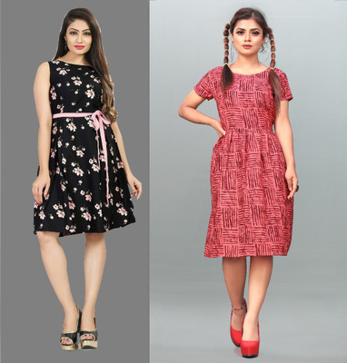 tanvi creation Women Fit and Flare Pink Knee Length Dress