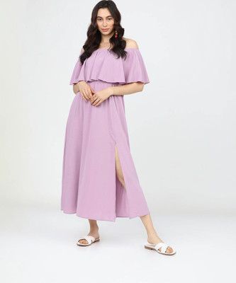 Tokyo Talkies Women Fit and Flare Purple Maxi/Full Length Dress